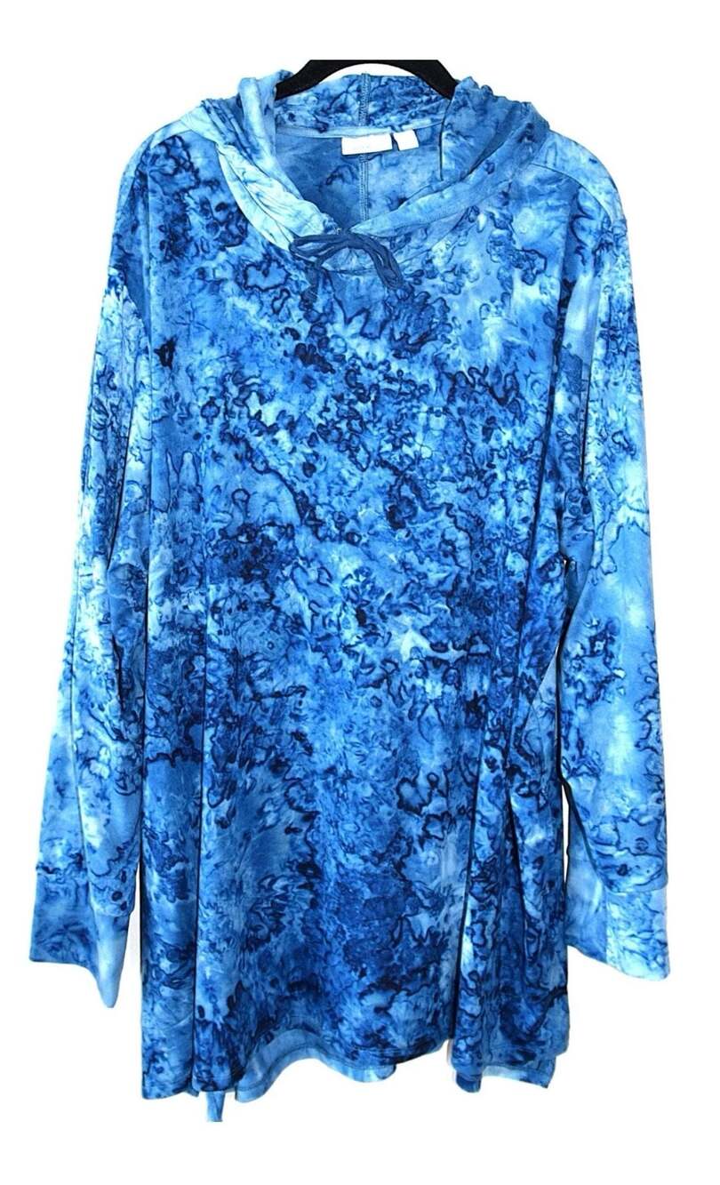 LOGO Lounge by Lori Goldstein Blue Abstract Velvety Knit Pullover Hoodie